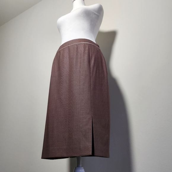 Escada Vintage 90s Pink Mesh Woven Virgin Wool And Silk Blended Pencil Skirt 38 - Picture 3 of 10